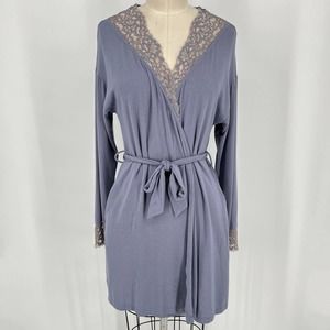 Cosabella Pret a Porter Robe Sz S Blue Lace Trimmed Thigh Length Long Sleeve